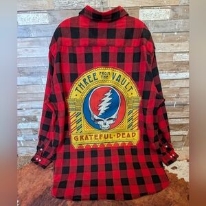 Grateful Dead Red and Black Checkered Upcycled Flannel Shirt